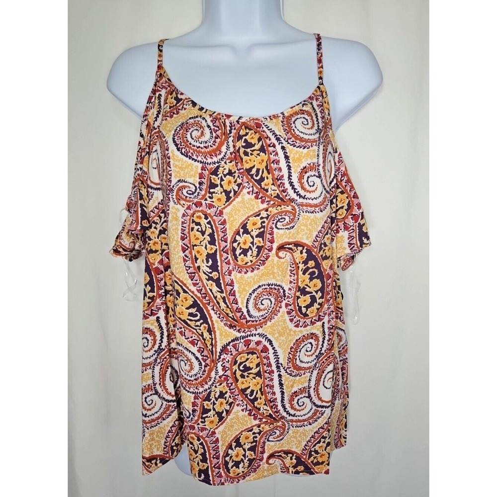 AUW Juniors Paisley Short Sleeve Cold Shoulder Top Size Medium NWT